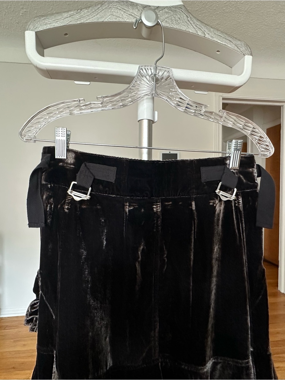 Free People Black Velvet Asymmetrical Drawstring Skirt size 4 - Picture 10 of 13